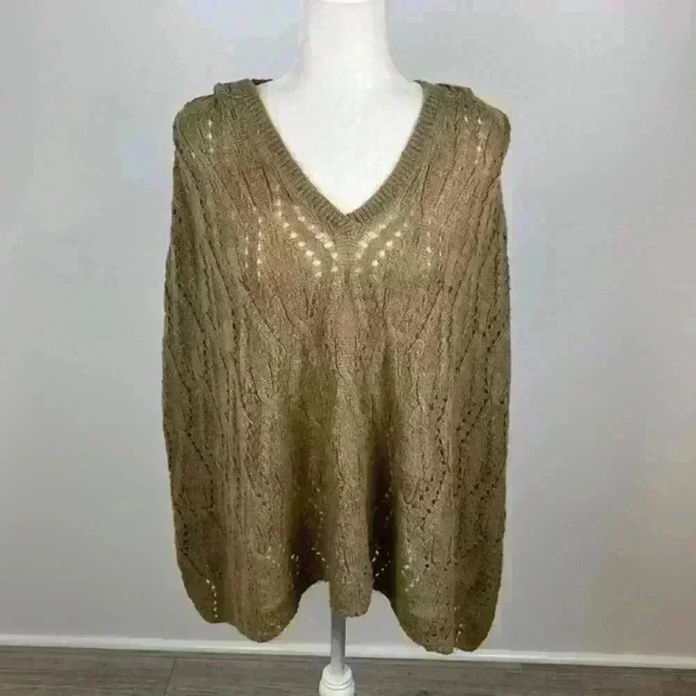 A.n.a Tan Knit Poncho Sweater Size S/M